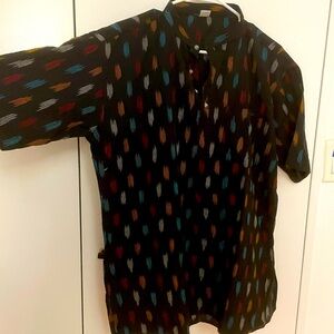 Indian Ikat Print Short Kurta - Black